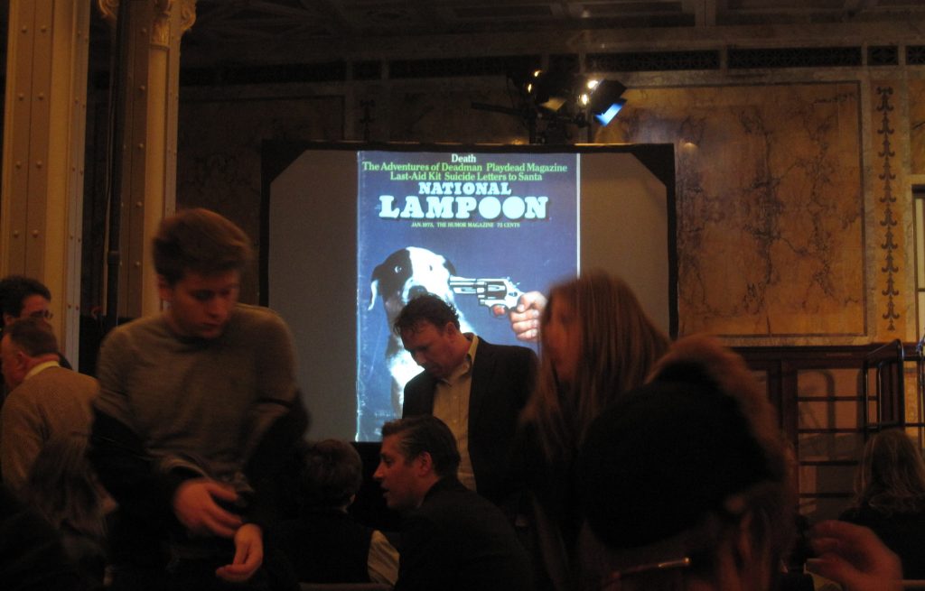 Photo of attendees milling around before the 2010 NYPL National Lampoon event.